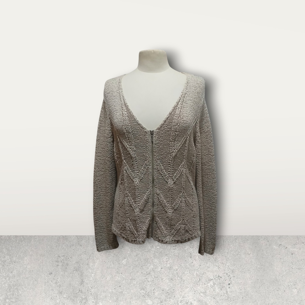 Women's V-Neck Knit Sweater - Beige